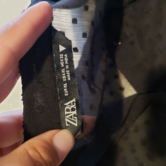 Zara Swiss Dot Long Sleeve Tiered Smocked Maxi Dress Black X Large - Picture 5 of 8